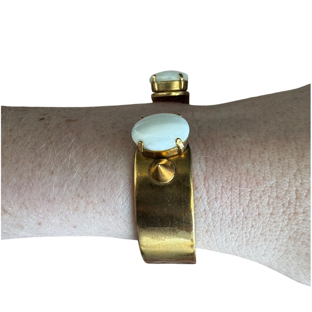 Ela Stone Paris Cuff Bracelet Women Gold Spike White Stone Designer OS - Picture 3 of 7